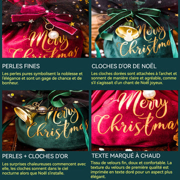 Emballage de noël 1 lot de 4 styles différents sac à pommes créatif en velours de noël décoré de perles et de cloches exquises